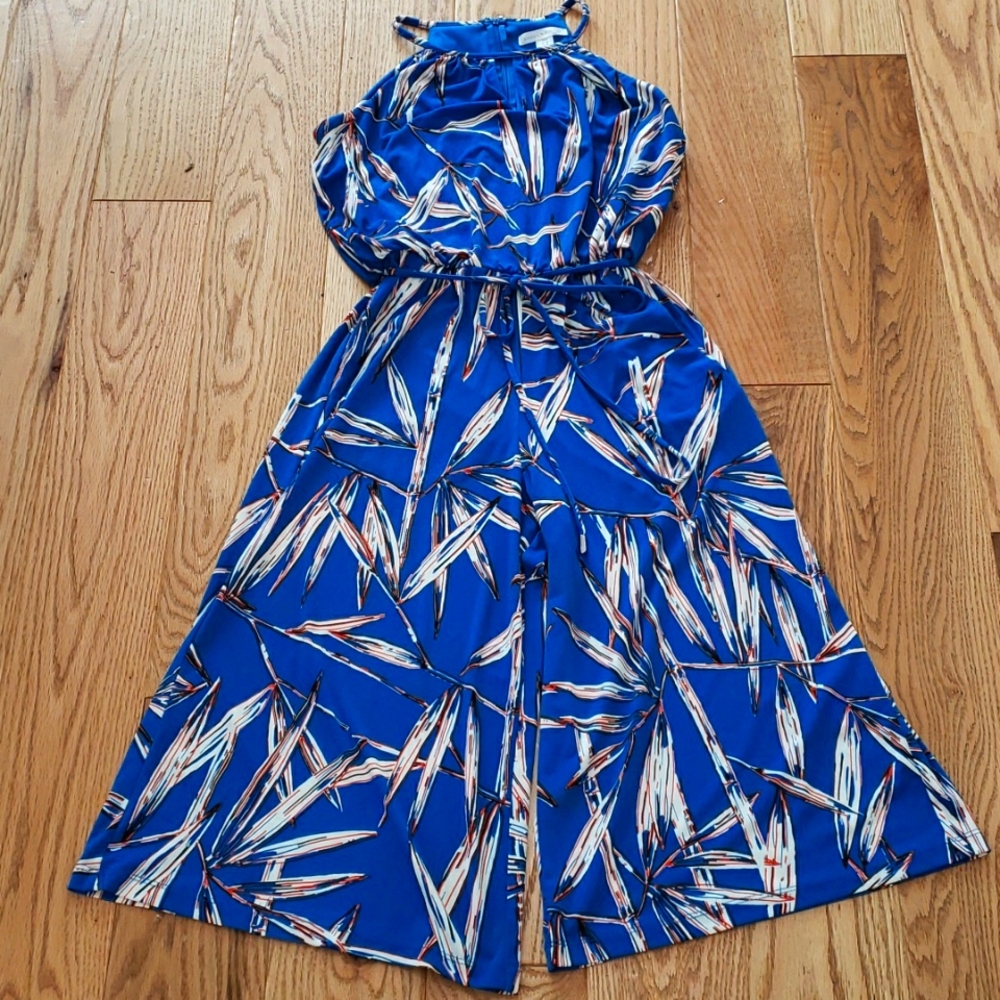 London Times Woman's Blue Tropical Gaucho: Jumpsuit Size 6